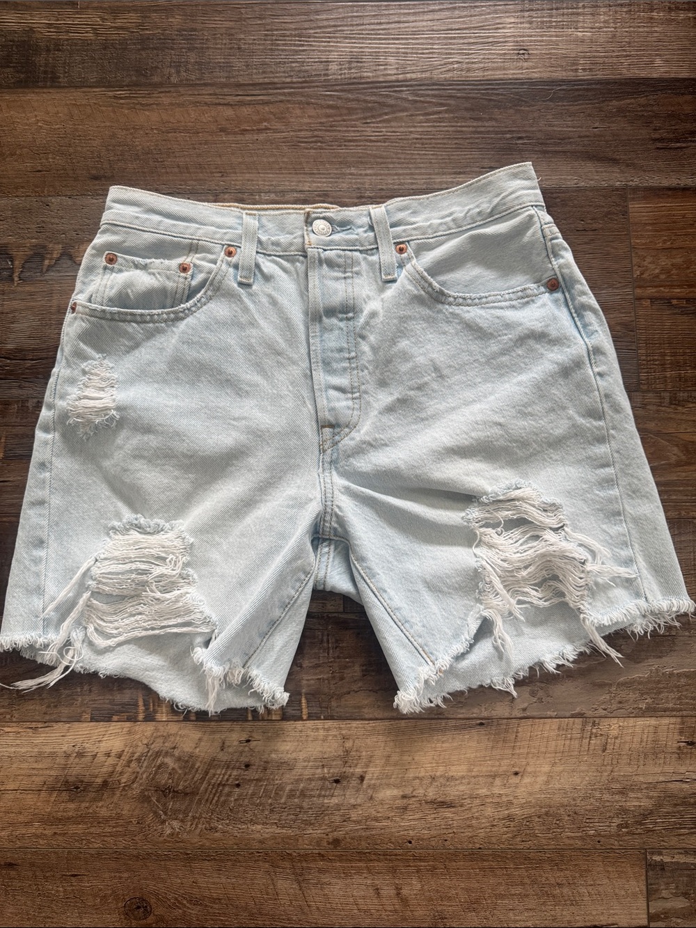 Levi's Light Blue Distressed Frayed Hem Denim Shorts